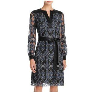 EUC Tory Burch Harbor Graphic Lace Dress Black Blue Size XS